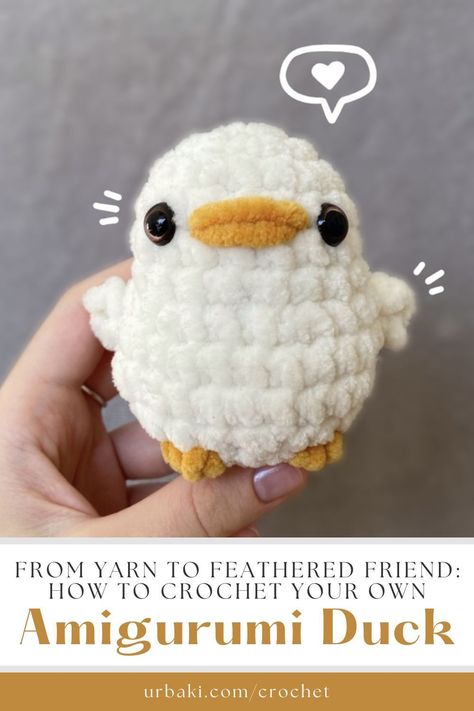 Crocheting amigurumi is a fun and rewarding craft that allows you to create your own soft and cuddly toys. If you're a beginner, starting with a simple project like a duck is a great way to get started.In this tutorial, we'll take you through the steps to create your very own amigurumi duck from scratch.First, you'll need to gather your supplies. You'll need yarn, a crochet hook, stuffing, and a needle for sewing. You'll also need to choose the colors you want to use for your duck... Simple Crochet Stuffed Animal Patterns, Beginner Crochet Projects Animal, Amigurumi Beginner Tutorial, Crochet Duck Chunky Yarn, Simple Animal Crochet Pattern Free, Chunky Duck Crochet Pattern, Super Easy Crochet Stuffed Animal, Simple Crochet Toys, Easy Duck Crochet