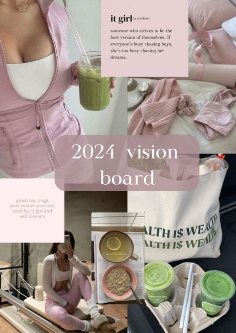 Get inspo for yout 2024 vision board - Pilates princess edition. #pilatesprincess #visionboard #health #wellness #cleangirl #itgirl Pilates Princess Vision Board, Pilates Mood Board, Manifest 2024, Pilates Girl, Pilates Core, 2024 Goals, 2024 Vision Board, Dream Vision Board, Pilates Princess