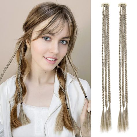 PRICES MAY VARY. 🎀【Add Extra Interest to Hair】2PCS clip in braid hair extensions of 22 inches 64g in total and made from premium heat-friendly synthetic fiber, natural soft just like your own hair, no one will notice your hair secret; Each package includes: set of 2 hair clips with synthetic braids, 3 braids on each hair clip, 6 braids total. 🎀【Easy to use】: Clip in braid hair extensions, each with individual clips, seamless design on the front, slim and invisible; Metal clip design on the back, easy to install and remove. The clip in hair extension is lightweight and will not be a burden on the scalp;The clip allows you to put on or take off effortlessly. 🎀【New Fashionable】Fashionable and stylish clip in braids hair extensions will make you more beautiful and sexy, just like healthy na