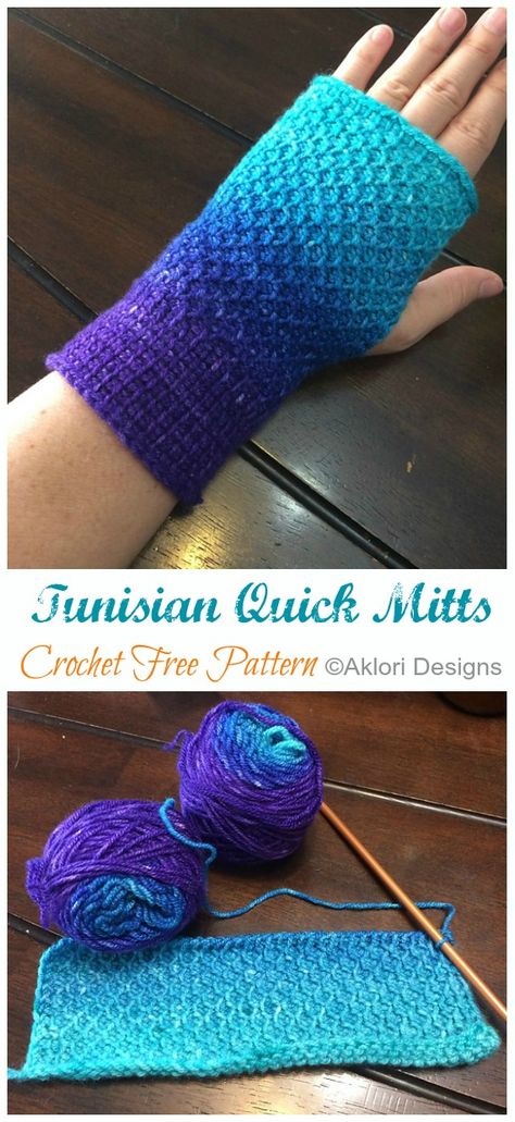 Tunisian Quick Mitts Crochet Free Pattern - Crochet & Knitting Crochet Borders For Blankets, Tunisian Crochet Free, Tunisian Crochet Blanket, Crochet Washcloth Pattern, Tunisian Crochet Pattern, Crochet Gloves Pattern, Tunisian Crochet Patterns, Tunisian Crochet Stitches, Gloves Pattern