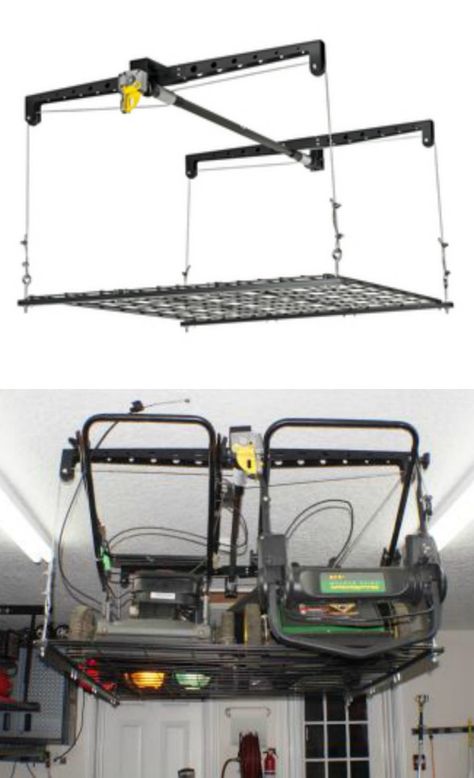 Man Cave Plans, Garage Hoist, Easy Garage Storage, Garage Ceiling Storage, Garage Workshop Organization, Garage Loft, Woodworking Tools Storage, Garage Storage Shelves, Cool Garages