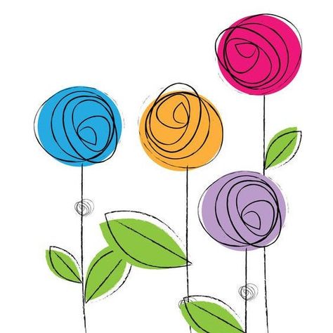 Pot Flowers Ideas, Funky Flowers Drawing, Whimsical Art Flowers, Whimsical Flower Doodles, Pola Cat Dinding, Seni Mural, Pola Bordir, Art Pastel, Seni Cat Air