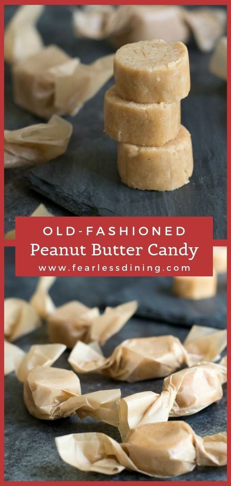 Penny Candy Vintage, Homemade Peanut Butter Candy, Peanut Butter Gift Ideas, Old Fashion Peanut Butter Candy, Peanut Butter Kisses Candy Recipe, Peanut Butter Morsels Recipes, Homemade Peanut Butter Desserts, Peanut Butter Taffy, Quick Candy Recipes Simple