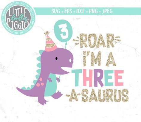 3rd Birthday Party For Girls, Third Birthday Girl, Girl Dinosaur Birthday, Coral Draw, Dinosaur Themed Birthday Party, Third Birthday Party, Girl Dinosaur, Girl Birthday Themes, Birthday Clipart