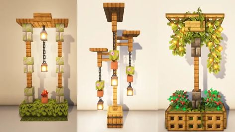 Lantern Post Minecraft, Minecraft Outdoor Lighting Ideas, Minecraft Lantern House, Minecraft Path Lights, Minecraft Streetlights, Minecraft Lampposts Ideas, Minecraft Lamposts Ideas, Lamp Design Minecraft, Minecraft Lighting Ideas Outside