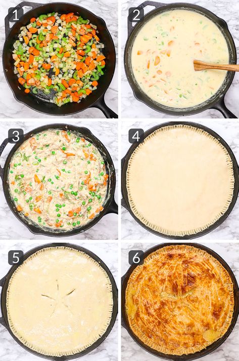 Skillet Chicken Pot Pie – Mess in the Kitchen Cast Iron Skillet Chicken Pot Pie With Biscuits, Chicken Pot Pie Recipe Cast Iron Skillet, Chicken Pot Pie In Cast Iron Skillet Easy Recipes, Chicken Pot Pie One Crust, Pot Pie In Cast Iron Skillet, Easy Skillet Chicken Pot Pie, Hi Jen Pot Pie, Skillet Chicken Pot Pie Casserole, Chicken Pot Pie Cast Iron Skillet