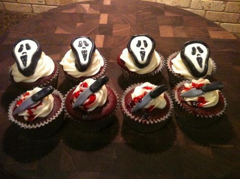 Scream Themed Cupcakes, Scream Movie Cupcakes, Scream Themed Cakes, Horror Movie Cupcakes, Ghostface Cupcakes, Ghostface Birthday Party, Ghostface Party, Ghostface Cake, Scream Party