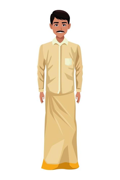 Indian Man Drawing, Kerala Traditional Dress For Men, Symmetrical Pictures, Traditional Dress For Boy, Kerala Traditional Dress, Cartoon Pic, Mens Traditional Wear, Bride Silhouette, Art Supplies List