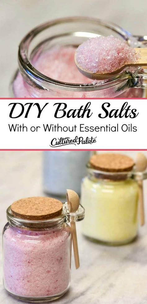 Learn how to make bath salts using this DIY bath salts recipe. Make homemade bath salts with essentials or DIY bath salts without essential oils. #myculturedpalate.com #bath salts #DIYbeauty #DIYspa #howtomakebathsalts Make Bath Salts, Bath Salts Diy Recipes, Homemade Bath Salts Recipe, Diy Bath Salts, Homemade Bath Salts, Bath Salts Recipe, Bath Salts Diy, Diy Essentials, Homemade Bath