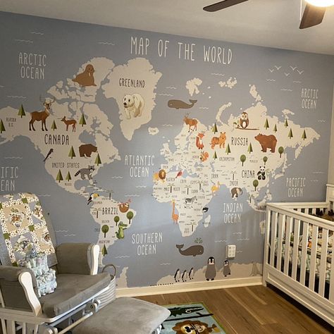 Wallpaper Herringbone, Nursery Green, Map Wall Mural, Kids World Map, Wallpaper Kids, Map Murals, World Map Wallpaper, Forest Wall Mural, Map Wallpaper