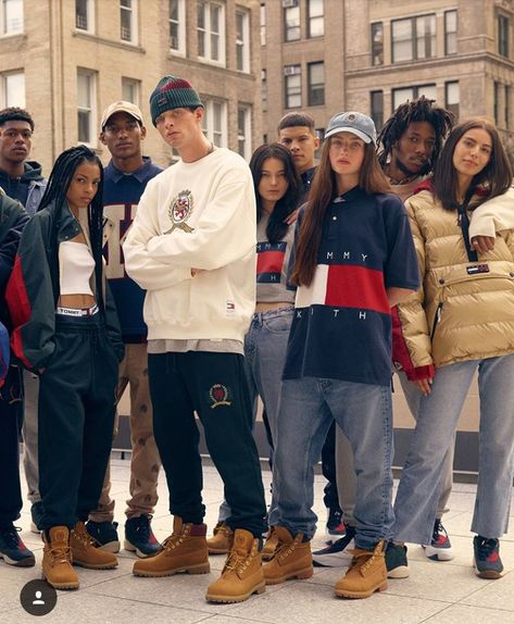 #tommyhilfiger #kith Kith Clothing, Tommy Hilfiger Outfits Men, How To Wear Timberlands, Tommy Hilfiger Outfits, Tommy Hilfiger Menswear, Hip Hop Style Outfits, Tommy Hilfiger 90s, Looks Hip Hop, Timberland Boots Outfit