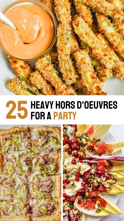 Heavy appetizers graphic. Easy Heavy Appetizers, Holiday Cocktail Party Appetizers, Cocktail Food Appetizers, Christmas Cocktail Party Appetizers, Fancy Party Appetizers, Italian Appetizers Party, Party Main Dish, Nye Appetizers, Party Food Menu