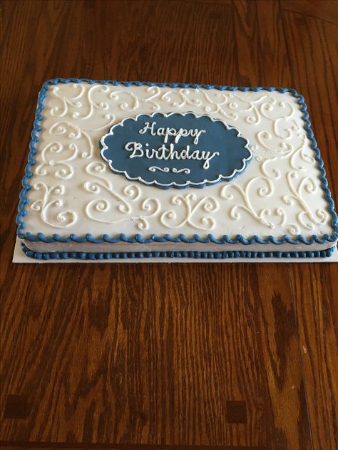 Half sheet cake, August 2016 Mens Sheet Cake Ideas, Sheet Cake Birthday For Men, Sheet Cake Decorating Ideas Birthday Men, Half Sheet Cake Decoration, Blue Sheet Cake, Homemade Sheet Cake, 100th Birthday Cake, Cake Frosting Designs, Graduation Sheet Cakes