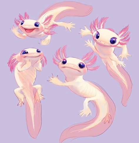 Kawaii Axolotl Drawing, Axolotl Illustration, Quick Doodles, Axolotl Cute, Oc Drawings, Cute Fantasy Creatures, Creature Drawings, Favorite Animals, Textile Fiber Art