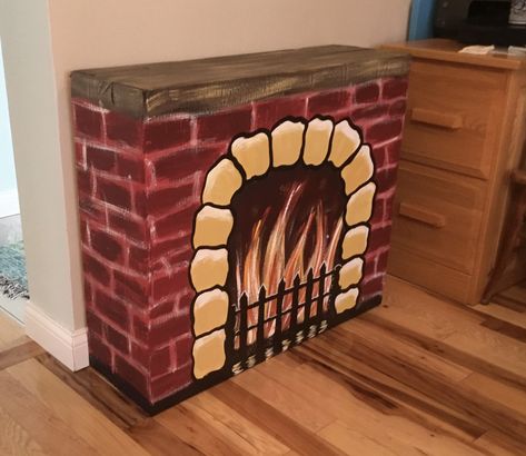 Fireplace Painting, Fireplace Painted, Cardboard Fireplace, Fake Fireplace, Paint Fireplace, Fireplace Art, Candles In Fireplace, Easy Canvas, Easy Canvas Painting