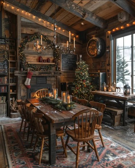 Vintage Room Ideas, Cabin Interior Design, Cabin Aesthetic, Log Cabin Rustic, Pork Pie Hat, Log Cabin Decor, Cabin Christmas, Cabin Interiors, Christmas Interiors