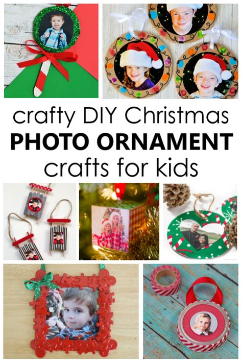 Christmas Photo Ornament Crafts - Fantastic Fun & Learning Christmas Ornaments With Pictures Kids, Ornament Craft With Picture, Christmas Frame Craft, Toddler Picture Ornament Craft, Toddler Christmas Ornaments Diy Picture, Toddler Ornament Craft With Picture, Christmas Picture Crafts For Kids, Ornament With Kids Picture, Christmas Crafts With Pictures