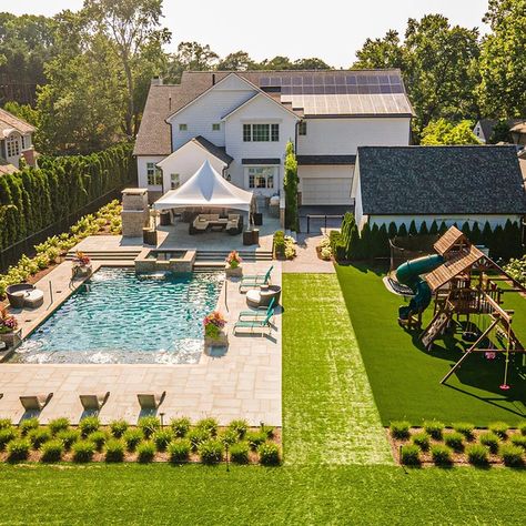 Big Yard With Pool, Large Backyard Ideas, Pool Ideas Backyard, Farmhouse With Pool, Pool Makeover, Patio Garden Ideas, Dream Backyard Garden, Garden Nails, Dream Backyard Pool