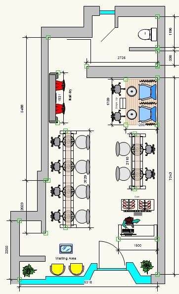 2D floor plan showing how to effectively layout an nail shop interior Nail Salon Plan Layout, Hair Salon Floor Plans Design Layouts, Nail Salon Floor Plan Layout, Nail Salon Blueprint Layout, Beauty Salon Layout Ideas Floor Plans, Nail Salon Layout Ideas Floor Plans, Nail Bar Design Interiors, Nail Salon Floor Plan, Hair Salon Floor Plans