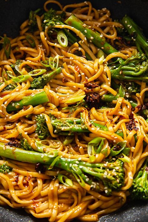 Miso Noodles with Tenderstem Broccoli Broccoli Tofu Noodles, Garlic Miso Noodles, Vegan Recipes Noodles, Miso Rice Noodles, Miso Sesame Noodles, Miso Noodles Stir Fry, Chicken Soba Noodles Stir Fry, Miso Soup Noodles, Miso Soba Noodles