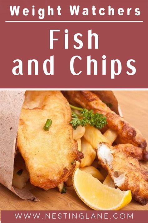 Graphic for Pinterest of Weight Watchers Fish and Chips Recipe. Weight Watcher Cod Fish Recipes, Weight Watchers Cod Recipes, Ww Cod Fish Recipes, Airfryer Fish And Chips, Ww Fish Recipes, Weight Watchers Fish Recipes, Fish Recipes For Diabetics, Filet O Fish Recipe, Healthy Fish And Chips