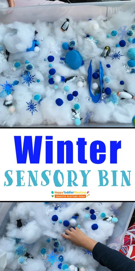 Easy Winter Sensory Bin for Kids: Two Ideas - HAPPY TODDLER PLAYTIME Winter Sensory Bin, January Preschool, Sensory Activities For Preschoolers, Winter Sensory, Christmas Sensory, Toddler Sensory Bins, Sensory Table Ideas, Sensory Tables, Table Activities