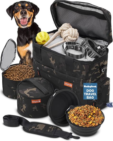 The Original Doggy Bag. Treat your dog like family with our patented design that makes hitting the road with your best friend more fun! Featuring 2 large travel dog bowls with carabiners and 2 insulated dog food travel containers with leak-proof lining. Join thousands who call our Doggy Bag a “must have” for every dog owner. (ad) Puppy Travel Bag, Dog Camping Gear, Dog Travel Accessories, Collapsible Dog Bowl, Travel Containers, Travel Dog Bowl, Dog Travel Bag, Dog Birthday Gift, Travel Dog