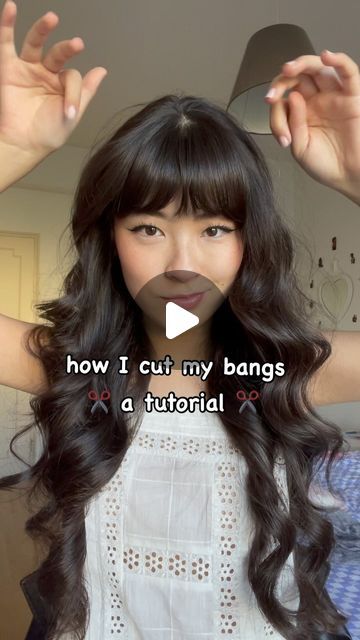 annie x3 on Instagram: "how I cut my bangs - a tutorial 🩷" How Cut Bangs Tutorials, Bang Tutorial Cut, Bangs How To Cut, French Bangs Tutorial, How To Cut My Own Bangs, How To Cut French Bangs, How To Cut Bangs Tutorial, Bangs Tutorial Cut, Diy Bangs Haircut