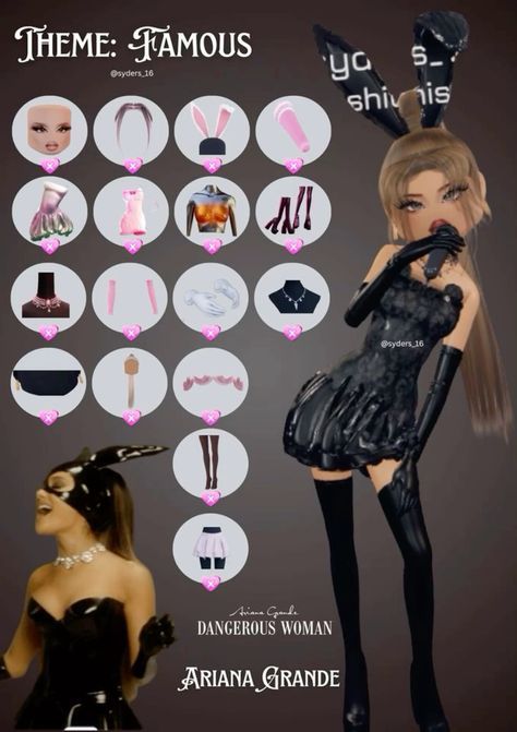 Dress To Impress Brown Hair Code, Dti Outfits Ideas Celebrity, Arianna Grande Outfit Dress To Impress, Dress To Impress Outfit Theme Celebrity Look Alike, Famous People Dress To Impress, Nobody Is Going To See Me Dti Outfit, Dti Outfits Ideas Celebrity Event, All The Dress To Impress Themes, Famous Dti Theme