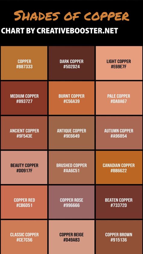 Rose Gold Color Combinations, Copper Colour Scheme, Artist Corner, Color Theory Art, Color Knowledge, Colour Reference, Gradient Color Design, Create Color Palette, Color Design Inspiration