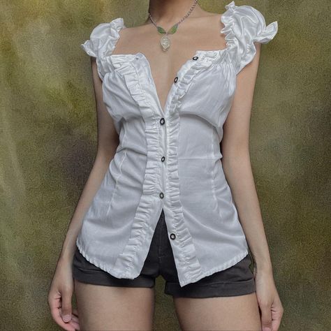 Casual Vintage Dirndl Top 🕊️  ⚔️ button down, frilly... - Depop Frilly Tops, Corset Lacing, Frilly Top, Fits Clothes, Fairy Fashion, Horn, Dream Closet, Button Downs, Fashion Inspo