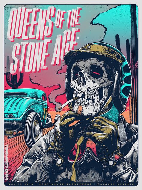 Poster Konser, Gig Posters Design, Illustration Tumblr, Rock Poster Art, Queens Of The Stone Age, Biker Art, Music Artwork, Rock Posters, Stone Age