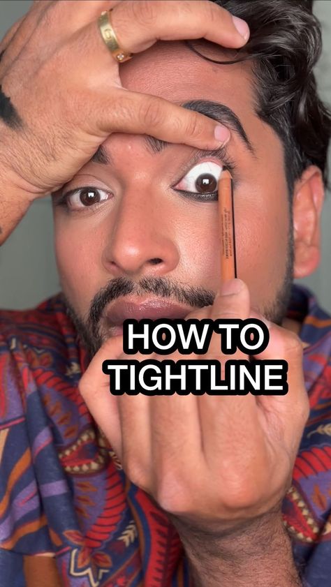 Aditya Madiraju | Easy way to apply eyeliner in the waterline! Smudge proof clean lines 👍🏽 @makeupforever Artist Color Pencil shade Whatever Black -... | Instagram Best Waterproof Eyeliner For Tightlining, How To Do Waterline Eyeliner, Waterline Eyeliner Tutorial, Easy Way To Apply Eyeliner, Waterline Eyeliner Looks, How To Put On Eyeliner, Black Waterline Makeup, Best Eyeliner For Tightlining, Tightline Eyes