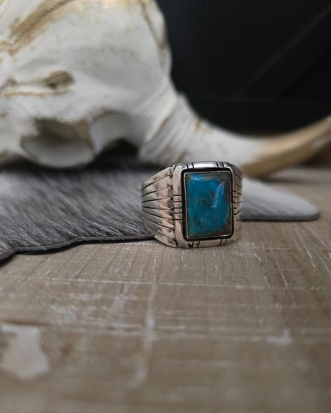 Edward Johnson Turquoise Men's Ring Size 11.5 Mens Tourquise Ring, Men’s Turquoise Ring, Mens Turquoise Rings, Turquoise Men, Mens Ring Sizes, Navajo Rings, Squash Blossom Necklace, Western Leather, Mens Ring