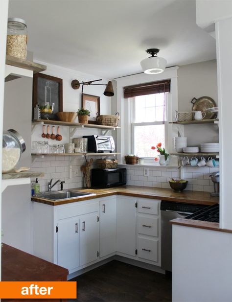 Before & After: A Brown & Tiny Kitchen Gets Brightened! | Apartment Therapy Budget Kitchen Remodel, Diy Kitchen Remodel, Dark Kitchen, Kitchen Remodeling Projects, Old Kitchen, Tiny Kitchen, Kitchen On A Budget, Kitchen Remodel Small, Kitchen Remodel Idea