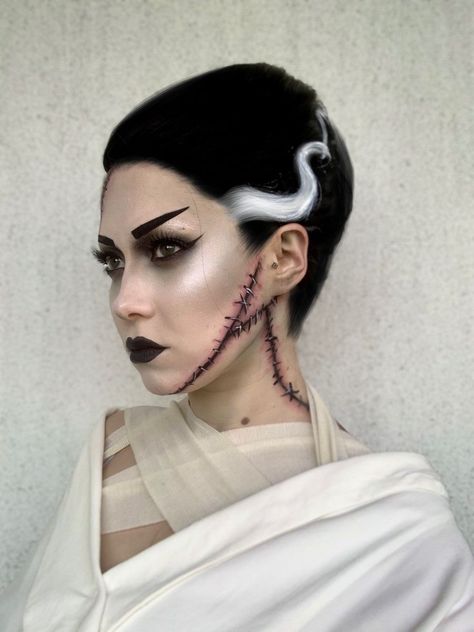 Monster Bride Makeup, Frankensteins Monster Costume, Modern Bride Of Frankenstein, Bride Of Frankenstein Make Up, Bride Of Frankenstein Makeup Tutorial, Monster Costume Woman, Frankenstein Photoshoot, Frankenstein Costume Men, Frankenstein Bride Makeup