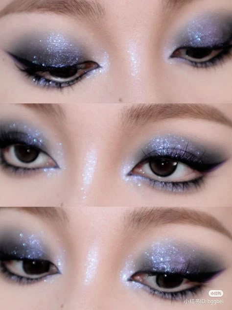 Lavender Smokey Eye, Purple Glitter Eyeshadow Looks, Periwinkle Outfit, Pastel Makeup Looks, Asian Eyes Makeup, Stargirl Makeup, Whimsigoth Makeup, Mekap Mata, Cute Eye Makeup