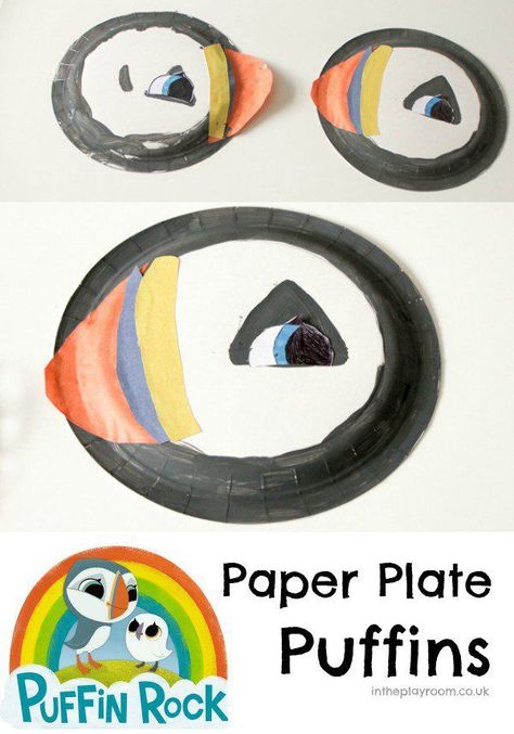 Paper plate puffins inspired by Puffin Rock. This Oona character craft is really simple and fun to make Puffin Craft, Puffin Rock, Paper Plate Animals, Paper Plate Crafts For Kids, Bird Crafts, Paper Plate Crafts, Plate Crafts, Cat Door, Crafty Kids