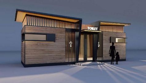 Public Restroom Design Exterior, Public Toilet Design Outdoor, Toilet Outdoor Design, Modern Building Exterior, Outdoor Toilet Design, Public Toilet Design, Outdoor Restrooms, تصميم دورة مياه, Public Restroom Design