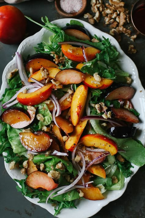 A Daily Something | Plum Nectarine Salad Salad With Nectarines, Nectarine Salad, Stone Fruit Salad, Nectarine Recipes, Plum Recipes, Healthy Clean Eating, Nectarine, Healthy Salad Recipes, Healthy Salads