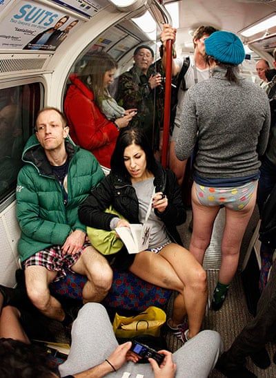 No Trousers on the Tube day - in pictures | UK news | The Guardian Funny Subway Pictures, Accidental Baroque, Tube Photography, London Subway, Social Photography, London People, Background Inspiration, London Underground Stations, People Crowd