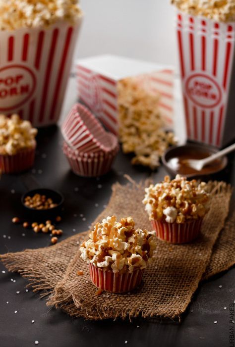 Brown Butter Salted Caramel Popcorn Cupcakes | urbanbakes.com Dainty Cakes, Popcorn Cupcakes, Salty Popcorn, Salted Caramel Popcorn, Kreative Snacks, Cupcake Images, Easter Cookie, Cupcake Bakery, Savory Cakes