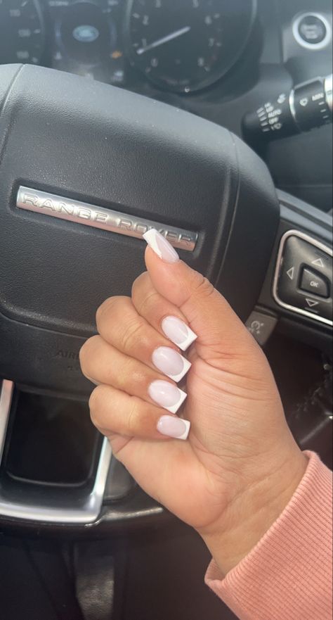 Milky White French Tip Nails Short, Milky French Tip Toes, Milky White Base French Nails, Milky White Nails Black Women, White French Tip White Base, Short French Tip Acrylic Nails Thick White, French Tip Acrylic Nails Short, White French Nails, Solar Nails