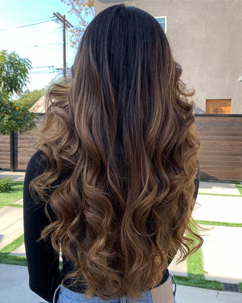 Hazelnut Balayage On Black Hair, Hazelnut Balayage Brunettes, Dark Brown Hair Transformation, Bronde Balayage On Dark Hair, Hazelnut Balayage, Hazelnut Hair, Highlights Brown Hair Balayage, Black Hair Balayage, Bronde Balayage