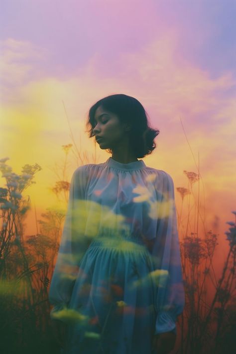 Dreamy ethereal sunset portrait flowers | free image by rawpixel.com Portrait Flowers, Smile Portrait, Ethereal Photography, Sunset Portrait, Men's Portrait Photography, Debut Photoshoot, Forest Sunset, Dreamy Photography, Cinematic Photography