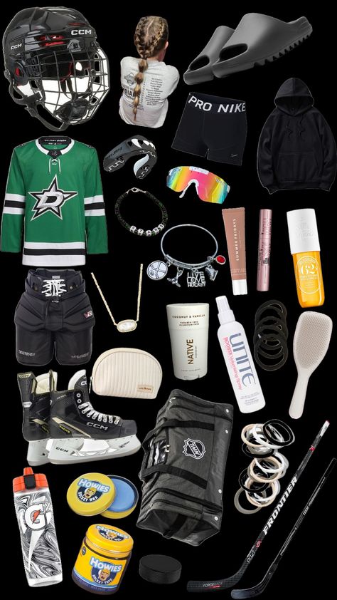 HOCKEY GIRL ESSENTIALS!! Athletic Wear Outfits, Ice Hockey Girls, Hockey Outfits, Hockey Tape, Girl Essentials, Hockey Girl, Hockey Humor, Hockey Life, Hockey Girls