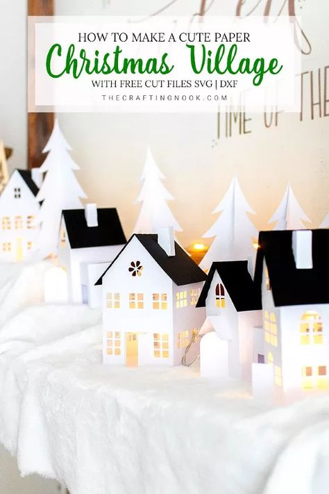 Alternative Crafts, Paper Christmas Village, Diy Paper Christmas Tree, Paper House Template, Diy Christmas Village, Paper Christmas Decorations, Paper Christmas Ornaments, Mini Houses, Christmas Village Houses