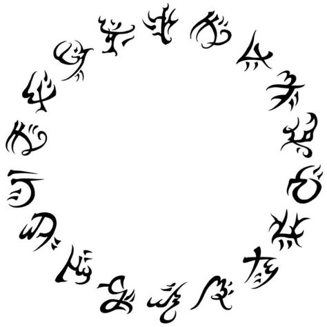 These runes from Peter V. Brett's 'Demon Saga' novel series in a line down my spine. 1 week away. Demon Symbols, Materi Bahasa Jepang, Cool Symbols, Rune Tattoo, Alphabet Symbols, Circle Tattoo, Circle Tattoos, Magic Symbols, Diy Tattoo