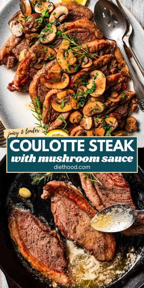 Make tender and juicy pan-seared coulotte steak smothered in a rich homemade mushroom sauce. This easy one pan dinner is ready in just 30 minutes! Diethood Recipes, Easy One Pan Dinner, Mushroom Sauce Steak, Rustic Wreaths, Minute Steaks, Steak Dinner Recipes, Delicious Chicken Dinners, Pan Seared Steak, Steak Dishes