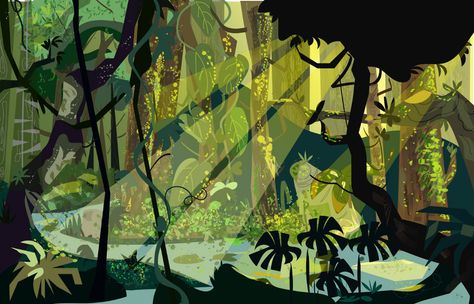 Jungle Illustration Background, Magic Forest Illustration, Forest Background Drawing, Swamp Illustration, Forest Background Illustration, Forest Graphic Design, Portfolio Poster, Illustration Forest, Libros Pop-up